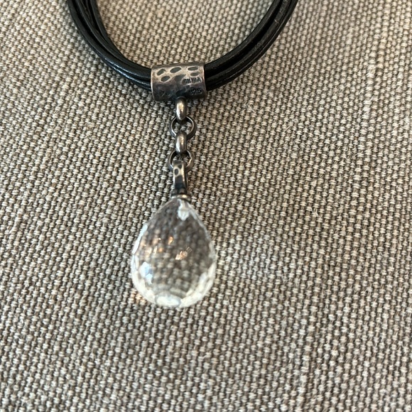 Silpada Necklace Five strand black leather cord with crystal ball drop pendant. - Picture 2 of 3